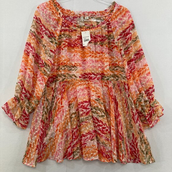 New Cato Large Orange Pink Swiss Dot Ruffle Baby-doll Romantic Feminine Blouse - Picture 5 of 12